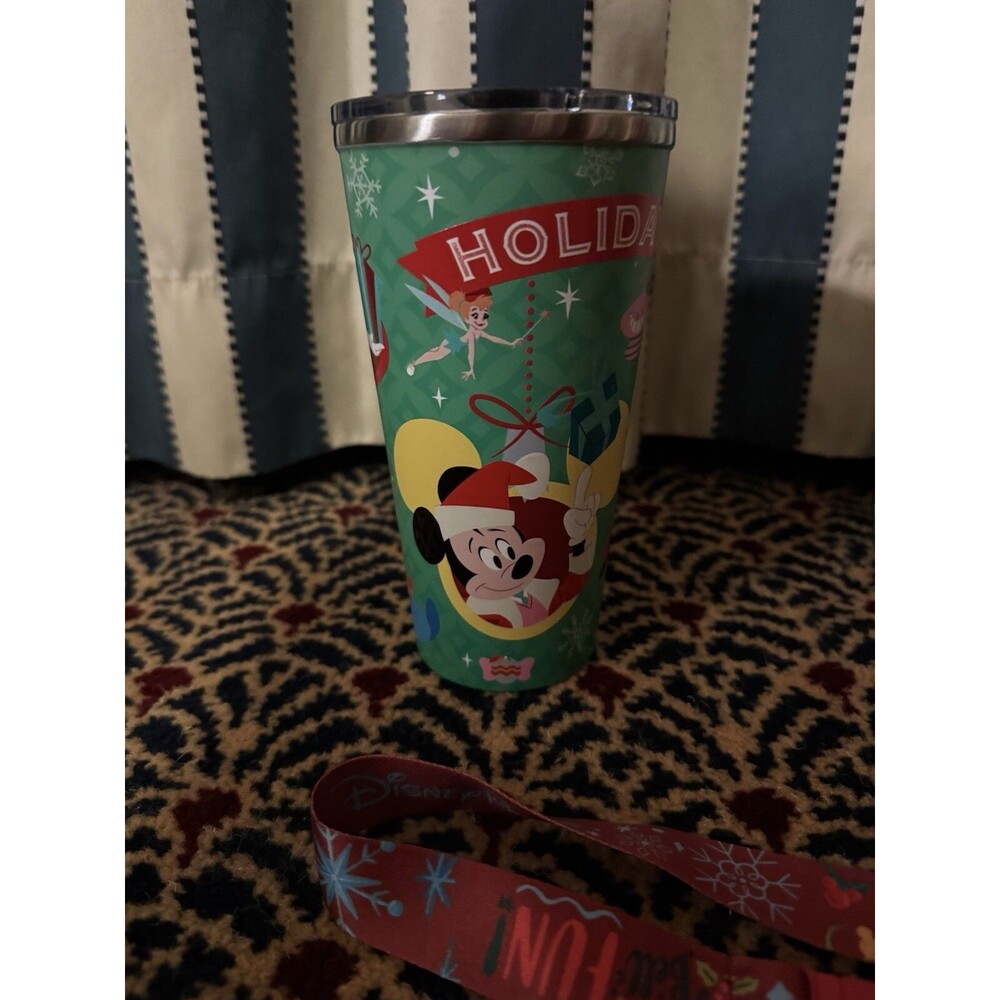 Disneyland Christmas 2024 Holiday Cheer Stainless Steel Tumbler W Lanyard Disney
